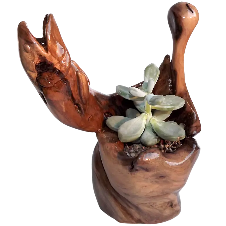 pot de fleur en bois sculpté