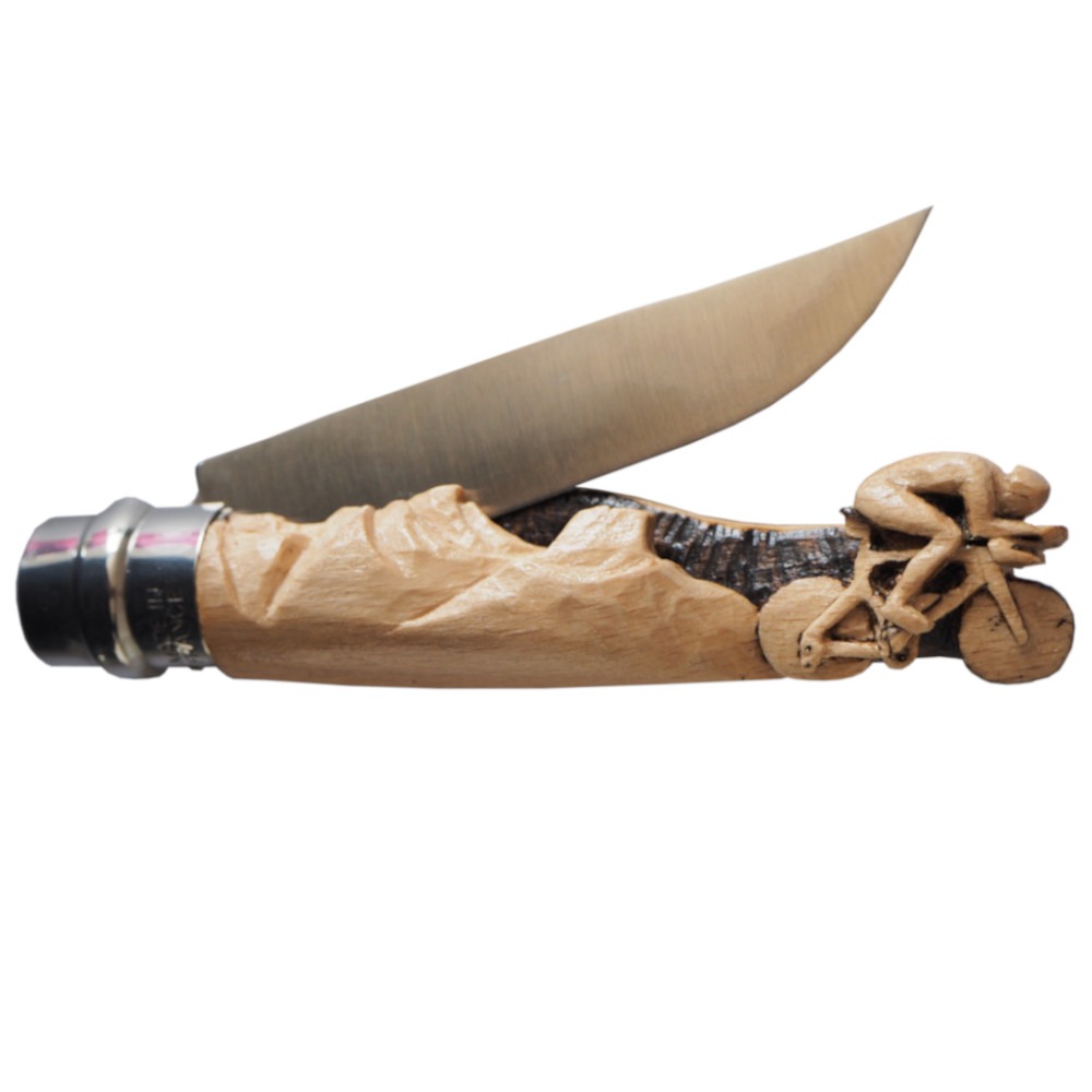 opinel sculpté cycliste velo montagne
