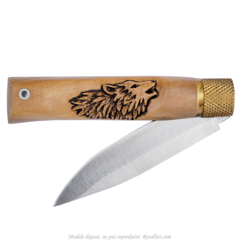couteau sculpté loup
