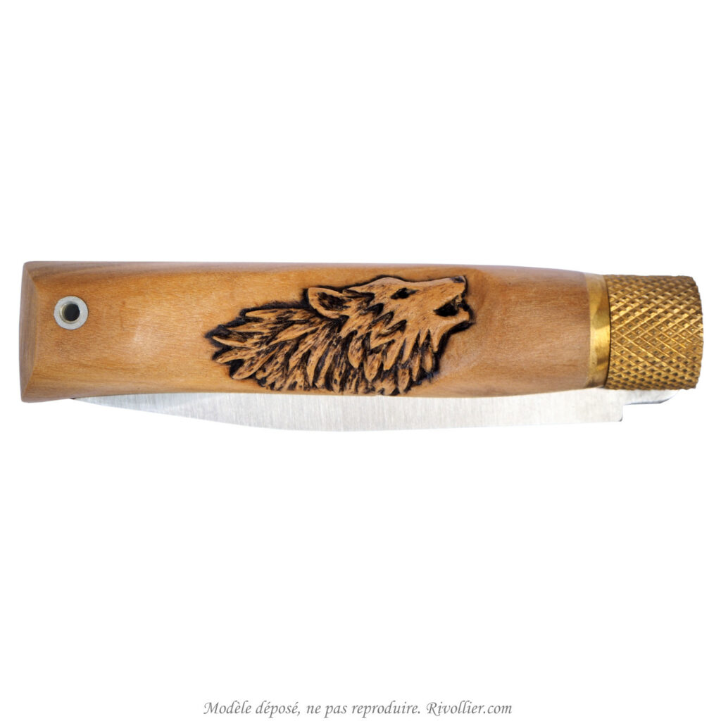 couteau sculpté loup