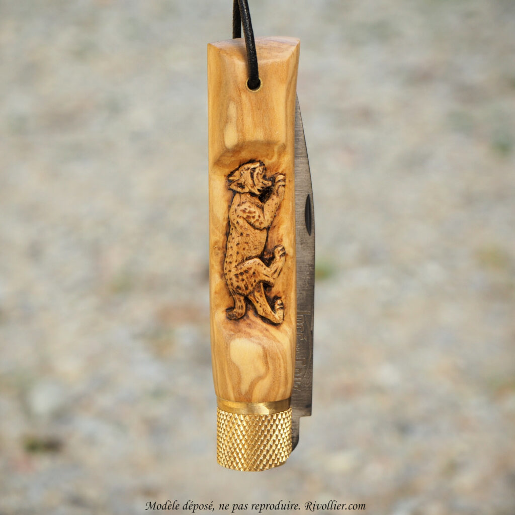 couteau sculpté lynx olivier collection suspendu